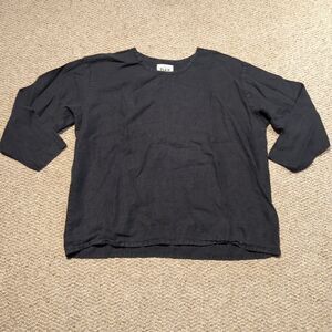FLAX Jeanne Engelhart Top Shirt Blouse Womens Large Black Lagenlook Linen